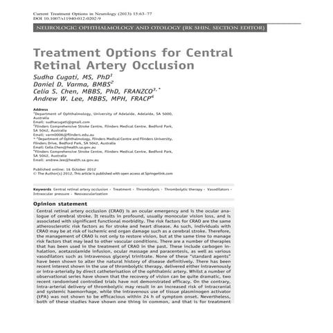 Central retinal artery occlusion | PPTX