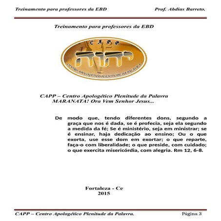 Treinamento para professores da EBD | PDF