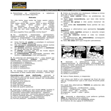 Treino substantivo, adjetivo e advérbio