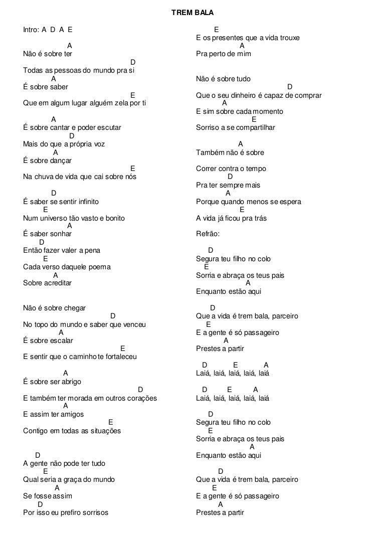 Letra Da Musica Trem Bala Na Versao Das Maes