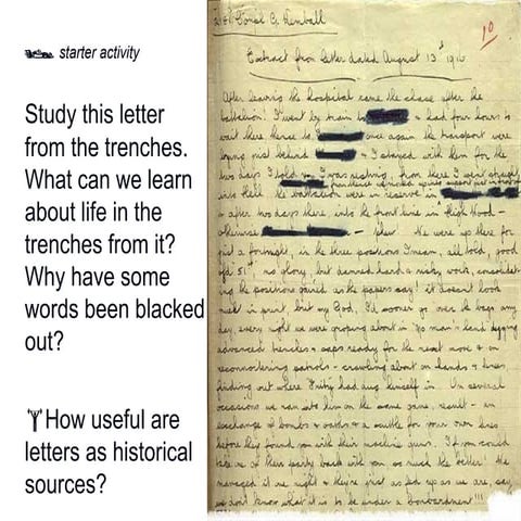 Exploring Life in WWI Trenches: Letters, Sources, and Censorship | PPT