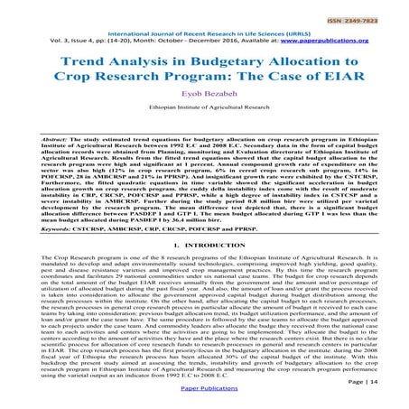 Trend Analysis in Budgetary Allocation to Crop Research Program: The Case of ...