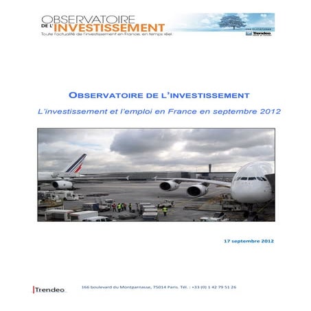 Trendeo - la conjoncture de l'investissement et de l'emploi en France en septembre 2012