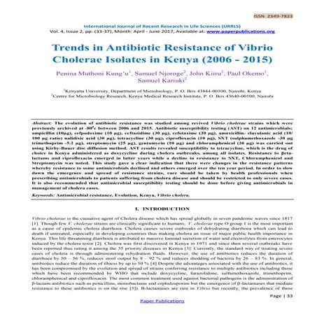 Isolation, Identification, and Antibiotic Resistance of Vibrio cholerae ...