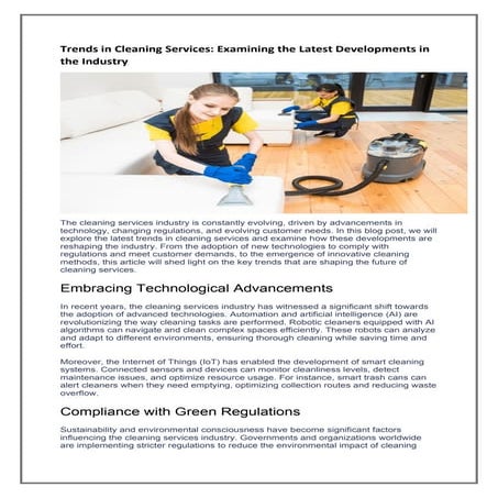 Trends in Cleaning Services-Examining the Latest Developments in the ...