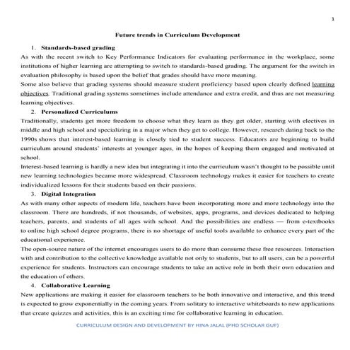 Trends in curriculum development