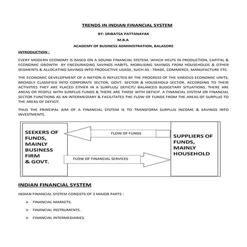 Trends In Indian Financial System