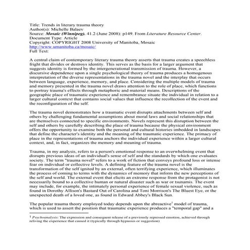 Trends in literary trauma theory