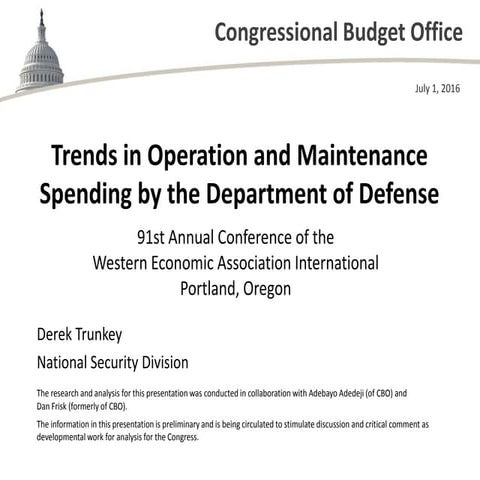 Trends in Operation and Maintenance Spending by the Department of Defense