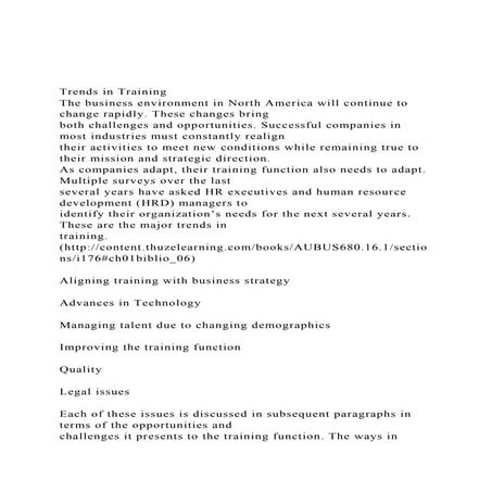 Trends in TrainingThe business environment in North America .docx