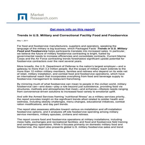 Trends in U.S. Military and Correctional Facility Food and Foodservice