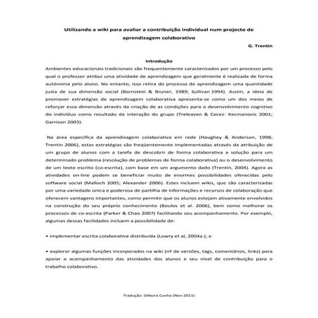 Using a wiki to evaluate individual contribution to a collaborative learning project