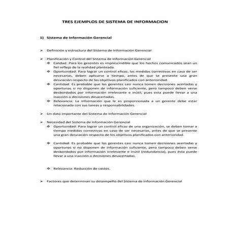 Tres ejemplos de sistema de informacion