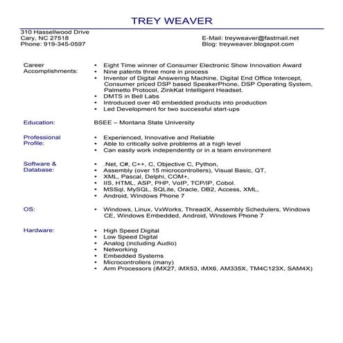 Trey Weaver's Resume