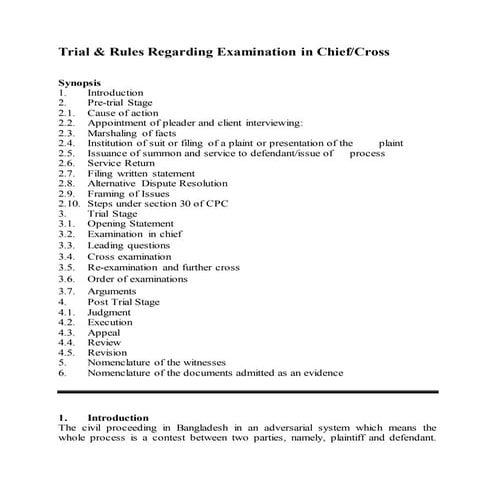 Trial & Rules Regarding Examination in Chief/Cross