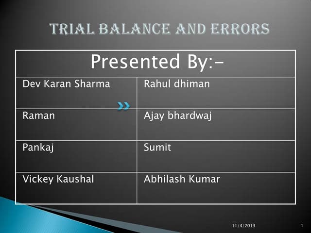 Trial balance and errors