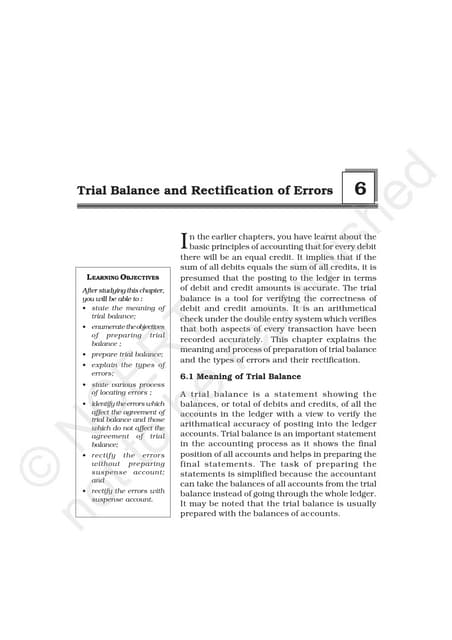 Trial balance and rectification of errors