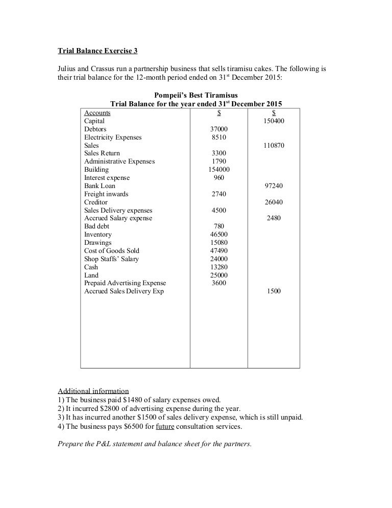 Trial balance exercise 3