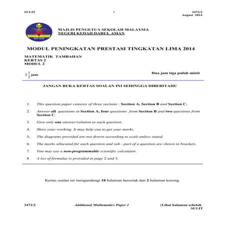 Trial kedah 2014 spm add math k2