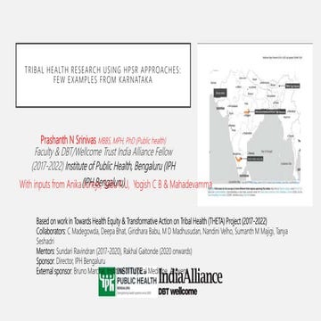 Tribal health research examples based on work done under DBT/Wellcome Trust I...