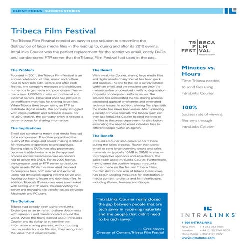 Tribeca Uses Intralinks Courier