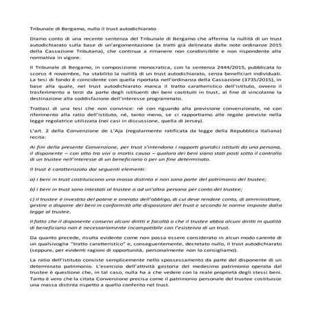 Tribunale di bergamo nullo il trust autodichiarato