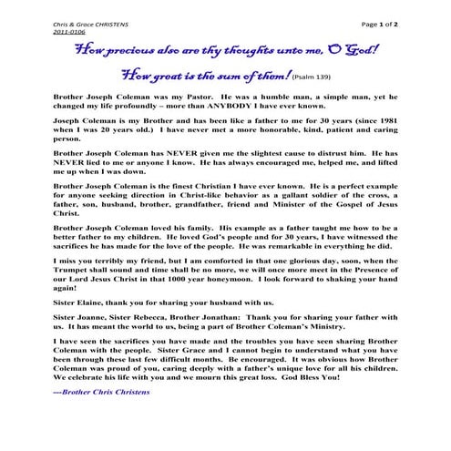 Tribute to my Pastor