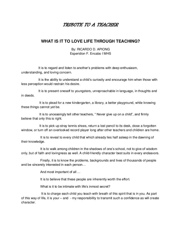 Tribute to a teacher