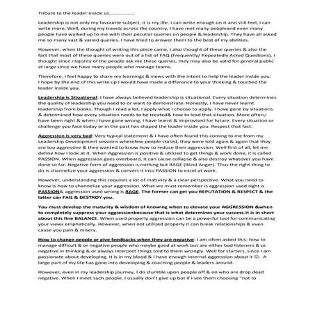 Tribute To The Leader Inside Us