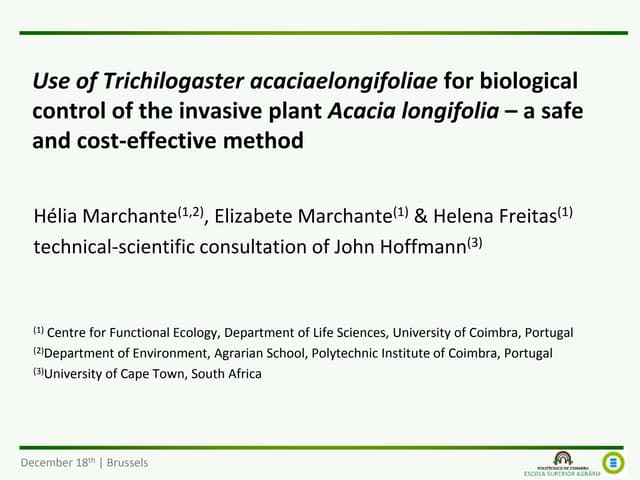 Controlo Biológico em Portugal: Proposta do INVADER-B em Bruxelas