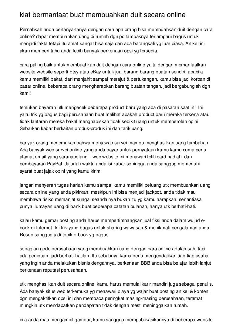Kiat Bermanfaat Buat Membuahkan Duit Secara Online