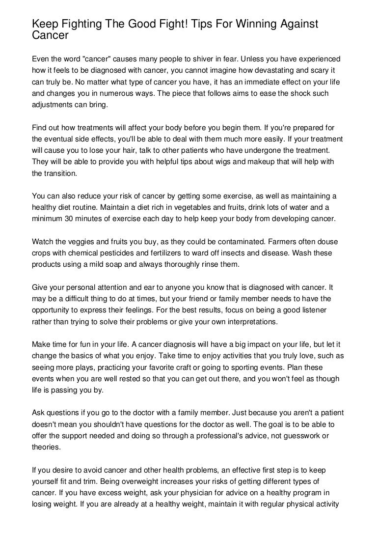 Keep Fighting The Good Fight Tips For Winning Against Cancer