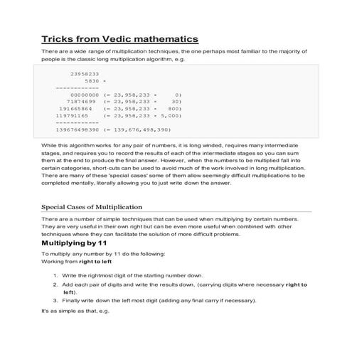 Tricks from vedic mathematics