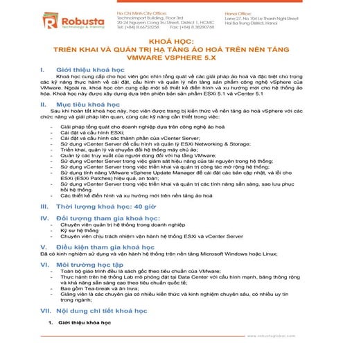 Trien khai  & quan tri ha tang ao hoa voi v mware v sphere v5.x