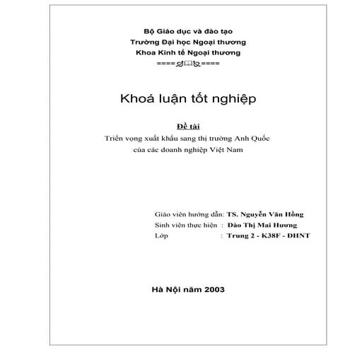 Triển vọng XK sang thị trường Anh quốc của Việt Nam