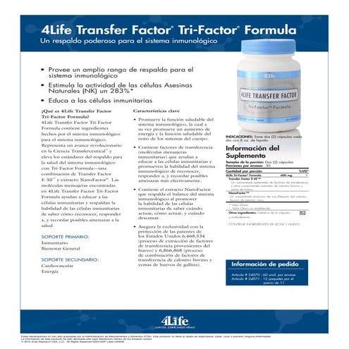 Ficha técnica Transfer Factor avanzado de 4Life