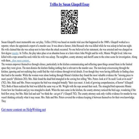Trifles By Susan Glaspell Essay