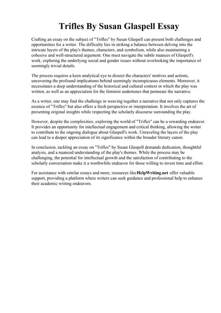 Trifles By Susan Glaspell Essay Pdf