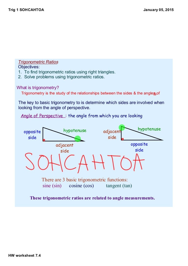 worksheet Tangent Ratio Worksheet trigonometry ratios in right triangles worksheet two digit addition trig 1 part notes trig1part1notes 150105140831 conversion gate02 thumbnail 4 tri