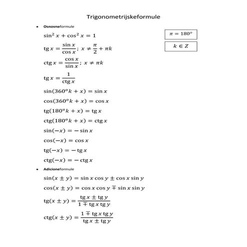 Trigonometrijske formule | DOCX
