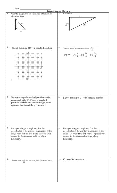 Trigonometry Review Doc Trigonometry Review Doc