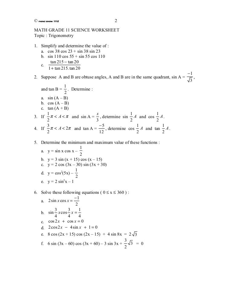 trigonometry worksheet