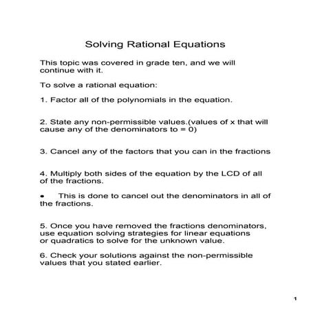 Oct 29 Solving Rational Equations