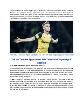 Trik jitu temukan agen sbobet bola terbaik dan terpercaya di indonesia