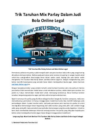 Trik taruhan mix parlay dalam judi bola online legal