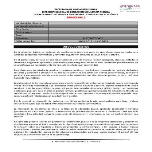 Planeacion Trimestre 3 - Matematicas 1ro