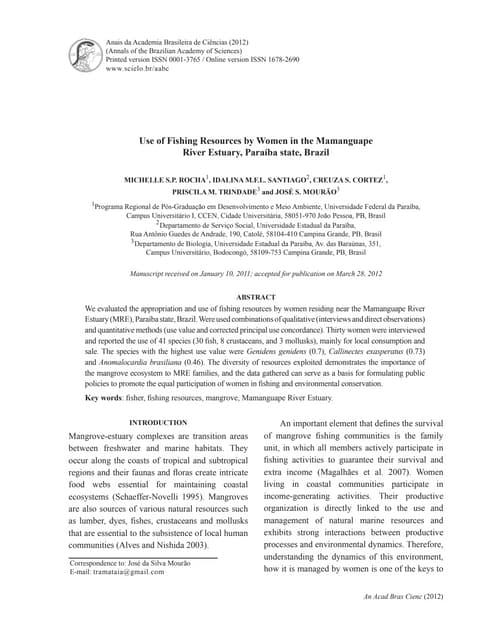 Use of Fishing Resources by Women in the Mamanguape River Estuary, Paraíba st...
