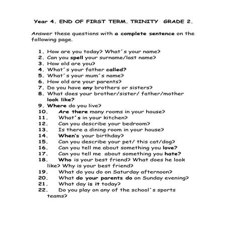 TRINITY GRADE 2 QUESTIONS   