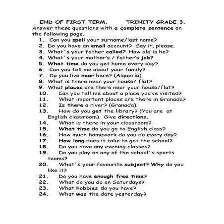 TRINITY GRADE 3 QUESTIONS 
