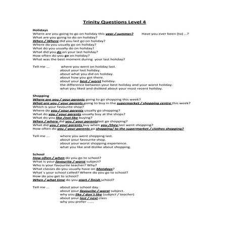 Trinity questions level 4